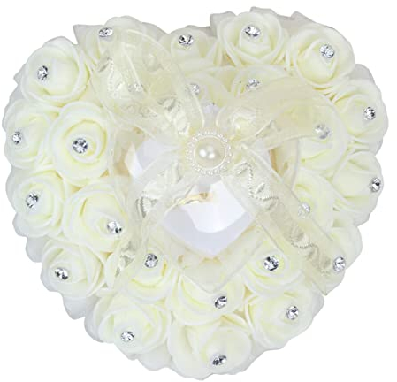 Hochzeit Ringkissen, Herzform Rosen Ringbox,Hochzeit Ring Kissen Heirat Paar Ring Halter Ring Bearer Kissen,Romantische herzförmig Ringhalter Ehering-Kissen Hochzeit Zeremonie Braut Ring Kissen Halter