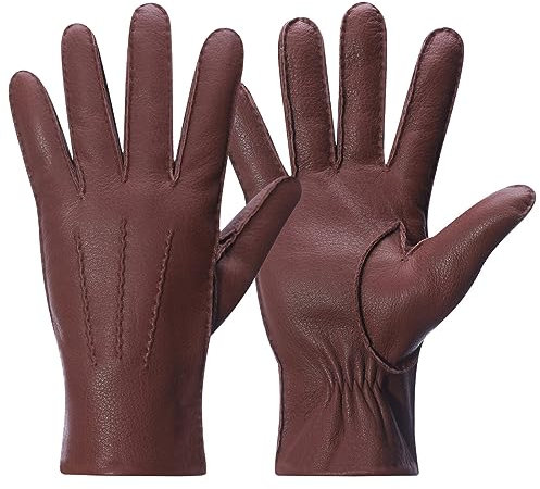 Meetoget⠀ Damen Hirschleder Leder Handschuhe Mit Kaschmir Für Winter Wärme Leder Handschuhe Für Frauen USL01, Cognac, Large