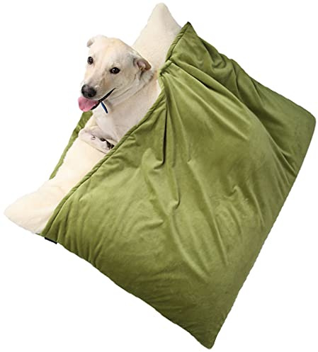 Hundeschlafsack, Waschbares Hundebett Orthopädisch mit Decke, Warmes Schlafsack Hund mit Abnehmbaren Deckel, Hundekorb/Katzenkörbchen Hundesofa für Kleine und Mittelgroße Hunde (Color : Grün, Größe