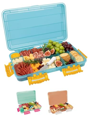 SubSafe Charcuterie Safe - BPA-Free, Food Safe Charcuterie Board with Lid & Handle - Portable Snack Tray Organizer with Dividers, Mini Containers & Cheese Knife - Dishwasher Safe - Blue