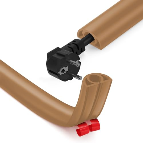 Kabelkanal Selbstklebend Flexibel - 3M x 20mm x 10.2mm, Kabelschutz für Haus, Büro, Schule, Lager, Boden Flach (1 Kabel / 3M, Braun)