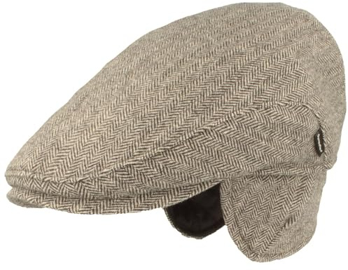 Breiter Herren Winter Schiebermütze mit Ohrenklappen Flatcap Schirmmütze 100% Wolle mit ausklappbarem Ohrenschutz Mütze Hautfreundlich & Bequem
