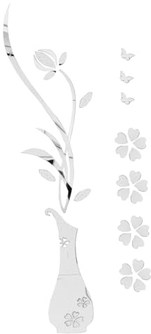 Sticker Ensemble, Fleur Mural Miroir en Prunier Acrylique 1 Décoratif | Autocollant Adhésif Argenté, Design Vase Délicat, pour Salle à Manger et Décoration Intérieure