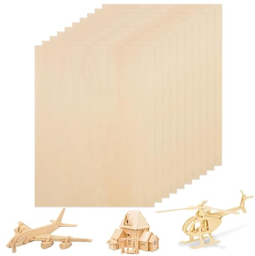 MIVIDE 10 Pezzi Fogli di Compensato 400 x 300 x 2 mm, Pannelli di Legno, Compensato 2 mm per Fai Da Te Fatto a Mano, Modelli, Arti e Mestieri