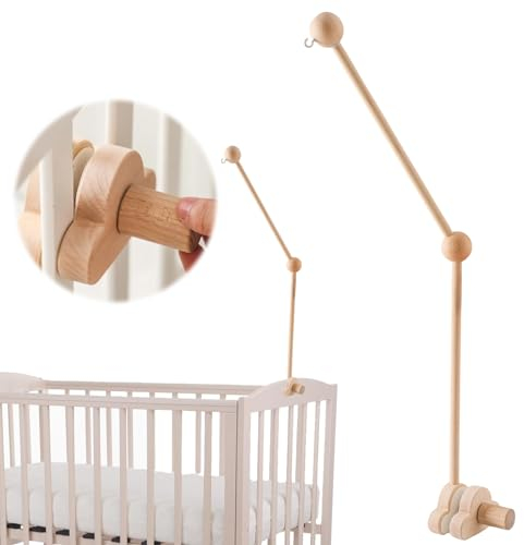 Mobile Halterung Holz für Wickeltisch, Mobile Halterung Holz für Babybett, Mobile Baby Halterung Drehbar Wolken Design für Babybett Hängende Bettglocke Kinderbett Laufstall DIY Deko-Artikel