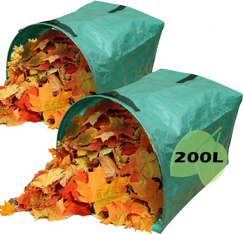 Raixleb 2 in 1 Großer Gartenabfallsack 2er Set Faltbarer Gartensack für Gartenabfälle, Laubsack für Rasen, Pool und Garten - Robuste Gartentasche aus Polypropylen Heavy Duty Gardening Bags Grün