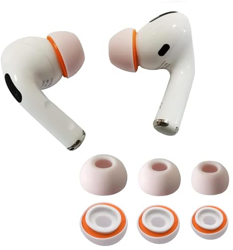 KASOTT Verbesserte Ohrstöpsel aus Memory-Schaum für AirPods Pro 1. und 2. Generation, Bequeme Schaumstoff-Ohrstöpsel, bessere Geräuschunterdrückung, 3 Paar Ersatzspitzen (Orange, Assorted S/M/L)