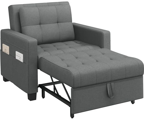 Yaheetech Sleeper Sofa Chair Bed Convertible Fabric Sofa Chair 3-in-1 Adjustable Sleep Bed Pullout Couch for Living Room/Apartment/Small Space, Light Grey