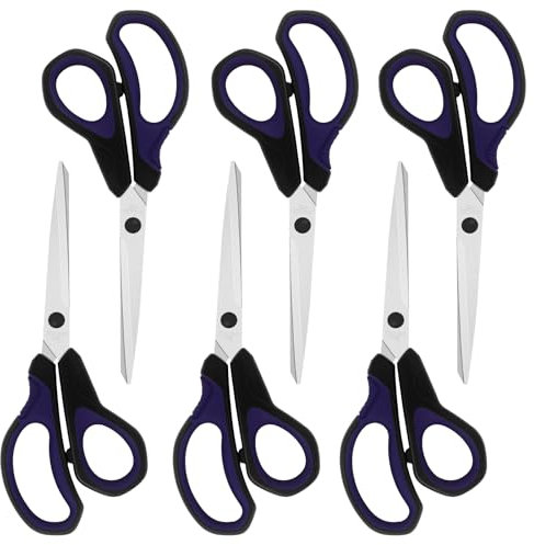 Uaugulft Lot de 6 paires de ciseaux professionnels multi-usages en acier inoxydable avec poignée ergonomique Bleu/noir