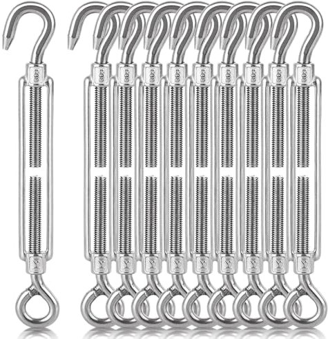 GBACHOOSE 10 Pcs Turnbuckle Wire Tensioner M8 304 Stainless Steel Hook and Eye Turnbuckle Tensioner Heavy Duty Turnbuckle Wire Rope Cable Tension