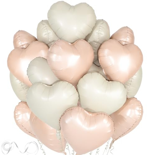 Herz Folienballon Creme und Aprikosen, 24 Stück 18 Zoll Herz Helium Luftballons, Creme Nude Aprikosenfarbe Luftballons Hochzeit, Herzluftballons für Geburtstag, Verlobung Brautdusche Valentinstag Deko