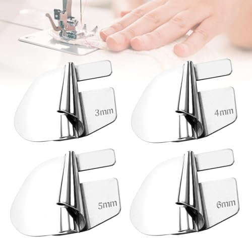 4 Stück Nähfuß für Rollsäumer 3/4/5/6 mm, Näh Rollsaumfuß Set, Edelstahl Rolled Saum Presser Universal Nähfuss für Rollsaum, Für Heimgebrauch Gewerblich