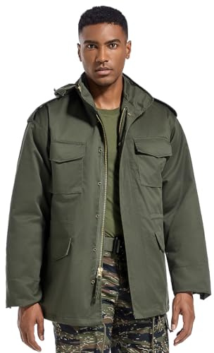 TWCHAS Men's Tactical M65 Field Jacket - Military Coat with Removable Hood, Fully Lined, Adjustable Waist & 4-Pocket Design