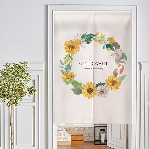 Türvorhang Lila Blume Gelb Küchenvorhänge Polyester Raumteiler Vorhang Waschbar Vorhänge Kurz Küchenvorhang Langlebig Fliegenvorhang Terrassentür tür Vorhang Verdickung Vorhang Tür 90x200cm