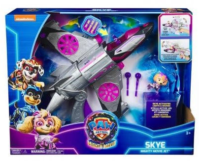 pour Pat Patrouille Movie - Figurine et vehicule Deluxe Stella Jet interactif 2 en 1 - Effets sonores et Lumineux - Set Avion avec Carte