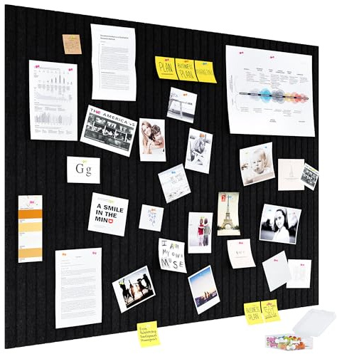 PAG-Mass 12 Stück Große Pinnwand Filz Selbstklebend 120x90×0.9cm mit Pinnnadeln,Bulletin Board Wanddekoration Moderne Pinwand für Fotos, Notizen Memos,Haus,Schule Büro,Küche,Schwarz