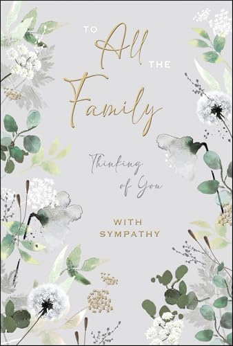 Jonny Javelin All the Family Sympathy Card - Condolence Card with Watercolour Botanical Design and an Embossed Foil Finish - Artistic Bereavement Card