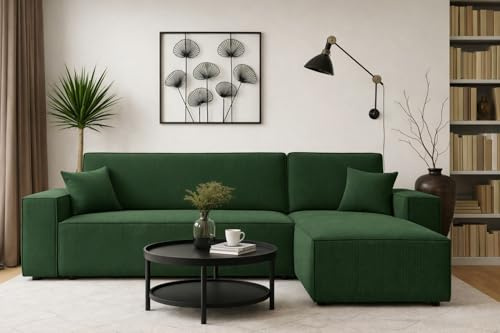 Imebel Ecksofa mit Schlaffunktion und Bettkasten 244x142 cm, L-Form Schlafsofa, Komfortable 3-Sitzer Eckcouch Wohnlandschaft für Wohnzimmer mit Bequemer Polsterung, Dunkelgrün, Denis