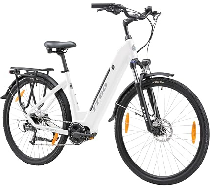 ttgo E Bike für Herren, Elektrofahrräder für Damen mit 36V 20AH Akku, Citybike mit Mittelmotor 110-130KM Elektrofahrrad, 25Km/h, ZZ-28ST (Weiß)