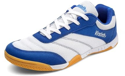 Hixingo Badmintonschuhe, Tennisschuhe Herren Damen Masche Squashschuhe Gepolsterte Sohle Sneakers, Turnschuhe für Tennis, Badminton, Volleyball (Weiß Blau,42)