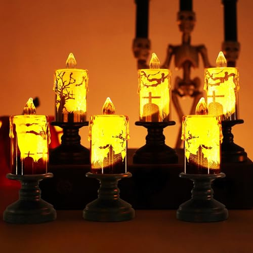 6 Pezzi Candele Halloween Decorazioni, Addobbi Zucca Led Halloween, Lanterna Halloweens Tavola Lumin, Halloweens Decorazioni Casa Interno Esterno, Candela Finte Arancioni Helloween Giardino Lampada
