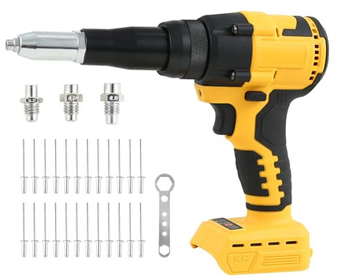 Cordless Rivet Gun Compatible with Dewalt 18V 20V Battery, 3/16 5/32 1/8 Brushless Electric Rivet Gun with LED Light, Portable Automatic Rivet Nut Gun Kit with 20 Rivets(Battery Not Included)