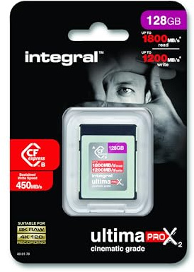 Integral Carte Mémoire CFexpress Type B 2.0 128 Go, 8K RAW et 4K à 120 FPS, Lecture 1800 Mo/s, Écriture 1200 Mo/s, 450 Mo/s Soutenue, pour Cinéastes et Photographes Professionnels