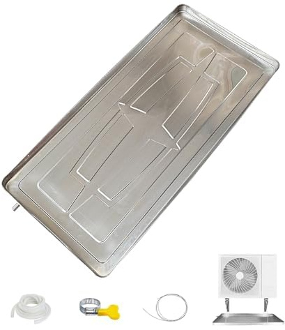 Bac d'égouttement portable avec tuyau de vidange et collier de serrage – Plateau de vidange de condensat en acier inoxydable pour climatiseurs de fenêtre et divisés, empêche les fuites d'eau
