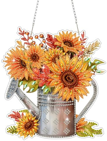 Bowetile Diamond Painting Anhänger Sonnenblume, Herbst Diamond Painting Fensterbilder Erwachsene,Kinder Hängende Ornament Motive Bastelset für Fensterbilder Wand Garten,Decor Geschenk
