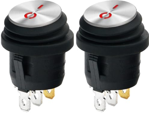 Powice 2X Edelstahl Wasserdichter Kippschalter 12V mit Rot Licht,Runder Selbstsichernder 3 Poliger Schalter 12V,Schalter 6A/12V Geeignet für den Einbau in Häusern, Autos und Elektrischen Geräten