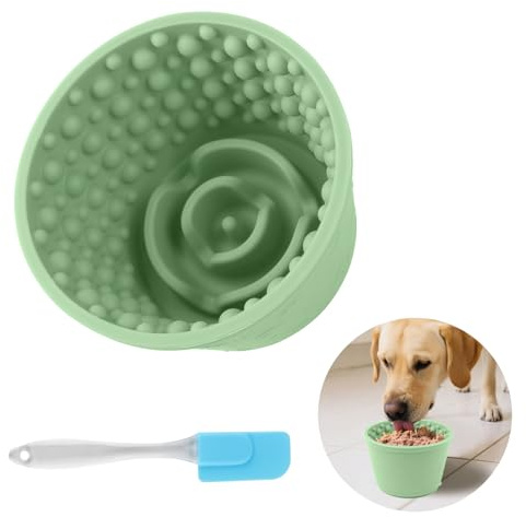 Dog Slow Feeder Lick Bowl - Non-Slip Licking Treat Dispenser for Small Medium Large Dogs, Promotes Anxiety Relief & Prevents Choking, Easy to Clean Feeding Bowl (Green, S)