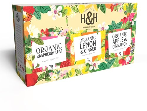 Heath & Heather Organic Fruit Tea Bags Gift Set | Apple and Cinnamon, Raspberry Leaf, Lemon and Ginger | Part of the Best Sellers Range