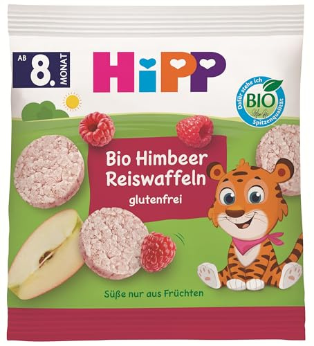 HiPP Bio Himbeer Reiswaffeln (8 x 30g), Babysnack ab 8. Monat, glutenfrei, Süße nur aus Früchten, ideal für unterwegs & zwischendurch