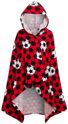 Ultimate Kids Boys Football Hooded Poncho Towel Red One Size