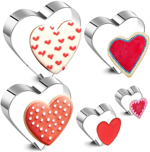 Lot de 5 Emporte-Pièces en Forme de Cœur en Acier Inoxydable de Qualité Alimentaire Découpoirs Cœur pour la Saint-Valentin, la Pâtisserie, les Biscuits, les Fondant
