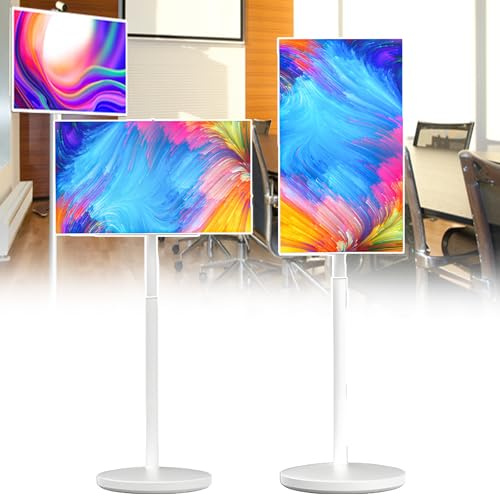 smafoseedding Téléviseur Intelligent Portable sur roulettes - Téléviseur sans Fil Intelligent 1080p À Écran Tactile, Grand Écran IPS, Batterie Haute Capacité Jusqu'À 6 Heures 24in6+64g