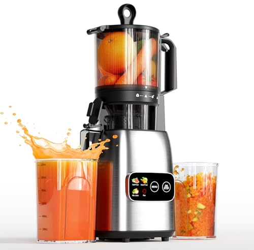Kismile Entsafter mit modernem Touchscreen, 135 mm XXL-Einfüllschacht, Hohe Saftausbeute für Gemüse & Obst, 300 Watt leiser Motor, Leicht zu reinigen & BPA-frei, Schlankes Design
