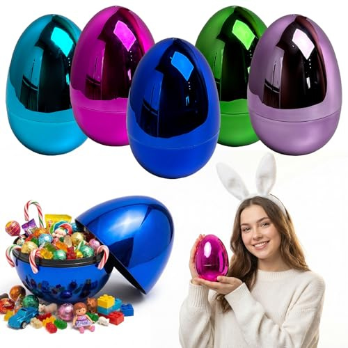 Milaloko 6 Pack Jumbo Metallico Riempibile Uova di Pasqua 15cm Colorate Giganti Vuote Uova di Plastica per la Caccia di Pasqua Cesto Stuffers Riempitori