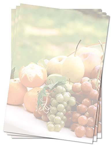 Motivpapier Briefpapier (Obst-5087, DIN A4 25 Blatt) frische Früchte Weintrauben Äpfel Manderinen Gastronomie Bioladen Obsthandel
