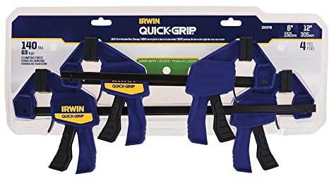 IRWIN Quick-Grip Bar Clamp, One-Handed, Mini, 6-Inch (2), 12-Inch (2), 4-Pack (1964748) Blue, Yellow