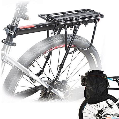 Malayas Aluminium Alloy Rear Rack Adjustable Bicycle Carrier with Red Reflector Load Capacity 50 kg