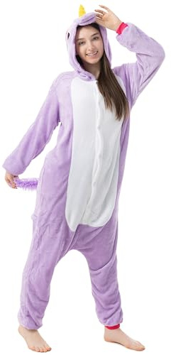 Katara Flauschige Einhorn Kostüme Onesies Kigurumis für 150-185cm Körpergröße (Erwachesene, Damen, Herrenfü)