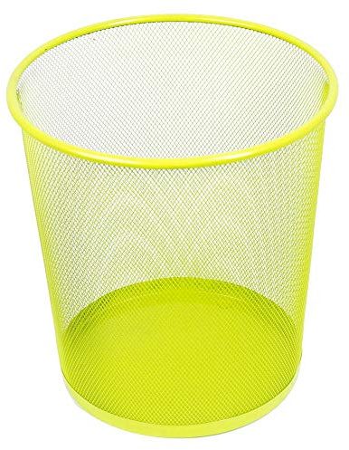 Leviatan Papierkorb Büro 12L - Abfalleimer, Papierkorb aus Drahtgeflecht Mülleimer, Papiereimer - Metall Büroeimer Mesh Runder, Limonenfarben