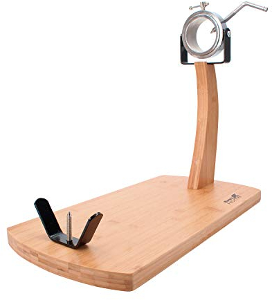 TM Electron HOCU101 Jamonero de Madera de bambú con Cabezal metálico, Tacos de Silicona para una Buena adherencia y Sistema Giratorio para Todo Tipo de paletillas y jamones