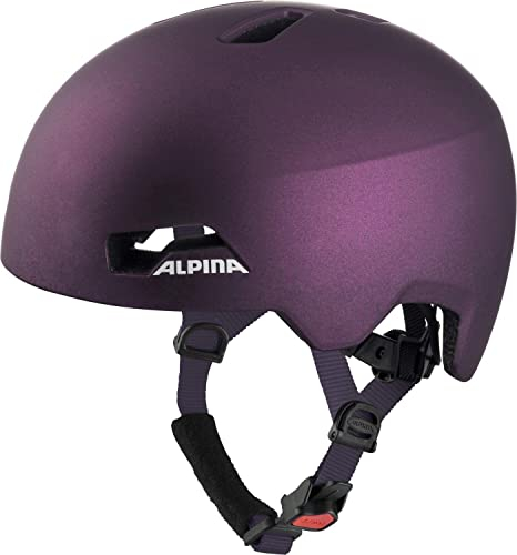 ALPINA Hackney - Leichter, Bruchfester & Optimal Klimatisierter Fahrradhelm für Kinder, Mit Nachrüstbarem LED für Gute Sichtbarkeit, Dark-Violet, S (47-51 cm)