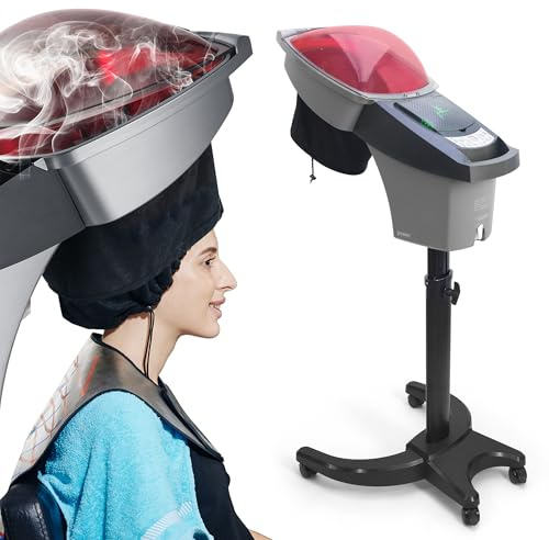 Hair Steamer Salon Micro Mist Scalp Treatment Dye Perm Professional O3 Ozone Hooded SPA Barber Shop Red Blue Light For Black Hair Natural Standing Elitzia ET1408B