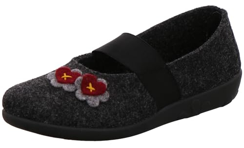 Rohde Damen Hausschuh Filz Ballerina Blütenapplikation Ballerup 2228, Größe:40 EU, Farbe:Grau