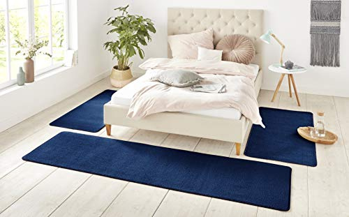 Hanse Home Nasty, tappeto a pelo corto, in tinta unita, per camera da letto, camera da letto, in tinta unita, blu scuro, 2 x 70 x 140 cm, 1 x 70 x 240 cm