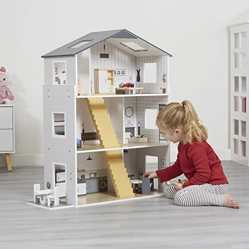 Liberty House Toys Contemporary Dolls House with 18 Hand-Crafted Accessories, H880 x W620 x D300mm
