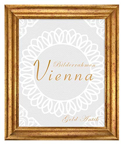 BIRAPA Bilderrahmen Gold Vienna 21x29,7 cm - Vintage Rahmen in Gold Antik, Holzrahmen Mit Zierleiste Innen und Außen, Fotorahmen